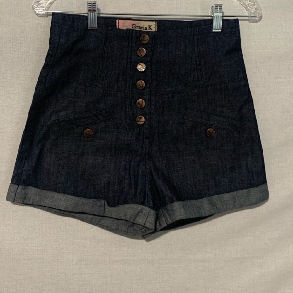 Gracia K Size Medium Super High Waisted 6 Button Fly Women's Denim Shorts